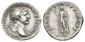 IMPERIO ROMANO. TRAJANO. Denario. Roma (103-111). A/ Cabeza laureada y drapeada al hombro a der.; IMP TRAIANO AVG GER DAC P M TR P COS V P P. R/ Spes ...