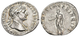 IMPERIO ROMANO. TRAJANO. Denario. Roma (112-114). A/ Cabeza laureada y drapeada al hombro a der.; IMP TRAIANO AVG GER DAC P M TR P COS VI P P. R/ Geni...