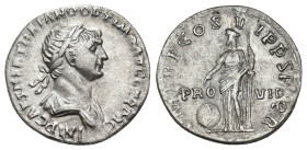 IMPERIO ROMANO. TRAJANO. Denario. Roma (114-117). A/ Busto laureado y drapeado a der.; IMP CAES NER TRAIANO OPTIMO AVG GERM DAC. R/ Providentia a izq....