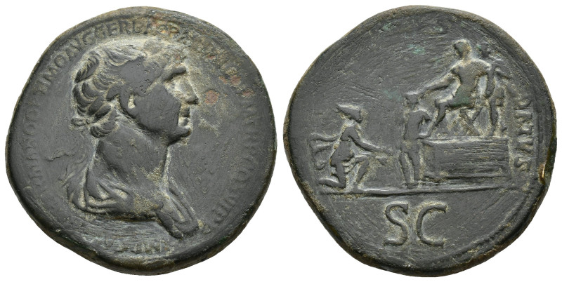 IMPERIO ROMANO. TRAJANO. Sestercio. Roma (104-117). A/ Busto laureado y drapeado...