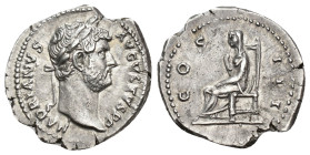 IMPERIO ROMANO. ADRIANO. Denario. Roma (128-129). A/ Cabeza laureada a der.; HADRIANVS AVGVSTVS P P. R/ Pudicitia sentada a izq.; COS III. AR 3,1 g. 2...