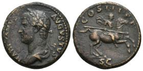 IMPERIO ROMANO. ADRIANO. As. Roma (129-130). A/ Cabeza laureada y drapeada a izq.; HADRIANVS AVGVSTVS. R/ Adriano a caballo y con lanza a der.; COS II...