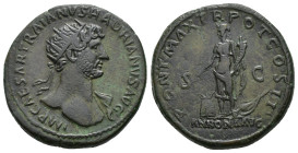 IMPERIO ROMANO. ADRIANO. Dupondio. Roma (118). A/ Busto radiado y drapeado al hombro a der.; IMP CAESAR TRAIANVS HADRIANVS AVG. R/ Annona a izq. con e...