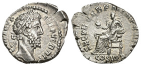 IMPERIO ROMANO. CÓMODO. Denario. Roma (188-189). A/ Cabeza laureada a der.; M COMM ANT P FEL AVG BRIT. R/ Securitas sentada a izq. con globo; SECVR OP...