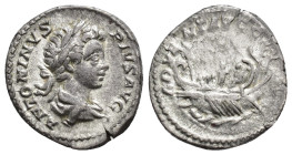 IMPERIO ROMANO. CARACALLA. Denario. Roma (201-206). A/ Busto laureado y drapeado a der.; ANTONINVS PIVS AVG. R/ Galera a izq.; ADVENT AVGG. AR 3,17 g....