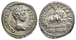 IMPERIO ROMANO. CARACALLA. Denario. Roma (201-210). A/ Busto laureado y drapeado a der.; ANTONINVS PIVS AVG. R/ Dea Caeslestis cabalgando león sobre e...