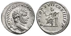 IMPERIO ROMANO. CARACALLA. Denario. Roma (214). A/ Cabeza laureada a der.; ANTONINVS PIVS AVG GERM R/ Apolo sentado a izq. con rama; P M TR P XVII COS...