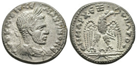 IMPERIO ROMANO. MACRINO. Tetradracma. Seleucia Pieria (218-219). A/ Busto laureado y acorazado a der. R/ Águila mirando a der. con alas abiertas, coro...