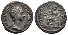 IMPERIO ROMANO. ORBIANA. Denario. Roma (225-227). A/ Busto diademado y drapeado a der.; SAL BARBIA ORBIANA. R/ Concordia sentada a izq. con pátera y d...