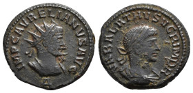 IMPERIO ROMANO. AURELIANO Y VABALATO. Antoniniano. Antioquía (270-275). A/ Busto radiado y acorazado a der.; IMP C AVRELIANVS AVG. R/ Busto de Vabalat...