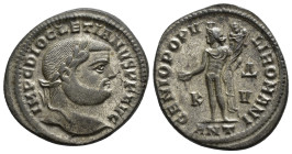 IMPERIO ROMANO. DIOCLECIANO. Follis. Antioquía (300-301). A/ Cabeza laureada a der.; IMP C DIOCLETIANVS P F AVG. R/ Genio a izq. con pátera y cornucop...