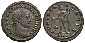 IMPERIO ROMANO. MAXIMINO DAYA. Follis. Cyzicus (308-309). A/ Cabeza laureada a der.; GAL VAL MAXIMINVS NOB C. R/ Genio a izq. con pátera y cornucopia;...