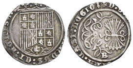 REYES CATÓLICOS. Real. Burgos. Cruz patada en ley. del rev. AR 2,77 g. 24,4 mm. AC-305. Recortada. MBC.