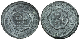FELIPE III. 4 maravedís. 1599. Segovia. CU 5,99 g. 27,9 mm. AC-248. Pátina verde oscuro. MBC/MBC+.
