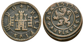 FELIPE III. 4 maravedís. 1617. Segovia. CU 2,88 g. 19,4 mm. AC-266. MBC.