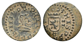 FELIPE IV. 2 maravedís. 1663. (Trujillo). M. 0,6 g. 12 mm. AC-172. Reverso descentrado. MBC.
