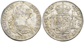 CARLOS III. 8 reales. 1788. México. FM. 26,91 g. 39,2 mm. VI-953. Rebaba en anv. y manchas de óxido. MBC.