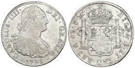 CARLOS IV. 8 reales. 1798. México. AR 26,86 g. 39,4 mm. VI-794. Erosiones en rev. MBC.