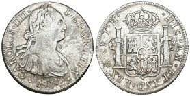 CARLOS IV. 8 reales. 1804. México. TH. AR 26,92 g. 39,8 mm. VI-802. Pequeñas marcas. Limpiada. MBC.