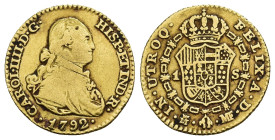 CARLOS IV. Escudo. 1792. Madrid. AU 3,29 g. 17,5 mm. VI-907. Rayitas y pequeñas marcas. BC+/MBC-.
