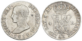 JOSÉ I BONAPARTE. 4 reales. 1811. Madrid. AI. 5,92 g. 26,1 mm. VI-14. MBC-/MBC.