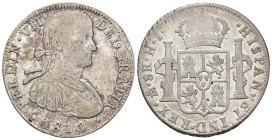 FERNANDO VII. 8 reales. 1810. México. HJ. AR 26,86 g. 39,3 mm. VI-1086. Pátina irregular. MBC-/MBC.