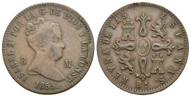 ISABEL II. 8 maravedís. 1855. Barcelona. AE 10,47 g. 29,6 mm. VI-63. Rebaba en anv. MBC-/MBC.