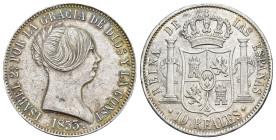 ISABEL II. 10 reales. 1853. Madrid. 12,92 g. 29,5 mm. VI-452. Pequeñas marcas. MBC+.