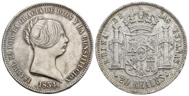 ISABEL II. 20 reales. 1854. Madrid. AR 25,83 g. 37,2 mm. VI-510. Pequeñas erosiones en rev. Limpiada.