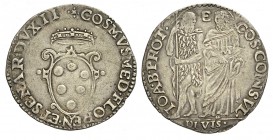 Firenze Giulio 1537-1574

Firenze, Cosimo I Dè Medici (1537-1574), Giulio s.d., Rara MIR 153 Ag mm 27,8 g 2,96, BB+