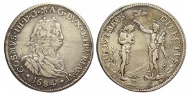 Firenze Piastra 1684

Firenze, Cosimo III Dè Medici, Piastra 1684, RR Ag mm 44 g 30,89, q.BB
