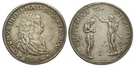Firenze Piastra 1684

Firenze, Cosimo III Dè Medici, Piastra 1684, RR Ag mm 44 g 30,87, porosità e segnetti sul taglio probabilmente di montatura, M...
