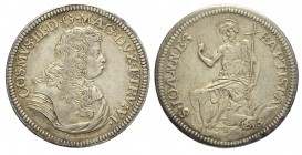 Firenze Testone 1676

Firenze, Cosimo III Dè Medici, Testone 1676, Rara Ag mm 32,8 g 8,85, piacevole esemplare, q.SPL