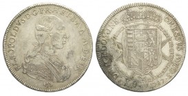 Firenze Francescone 1787

Firenze, Pietro Leopoldo di Lorena, Francescone 1787, RR Ag mm 41,2 g 27,25, BB