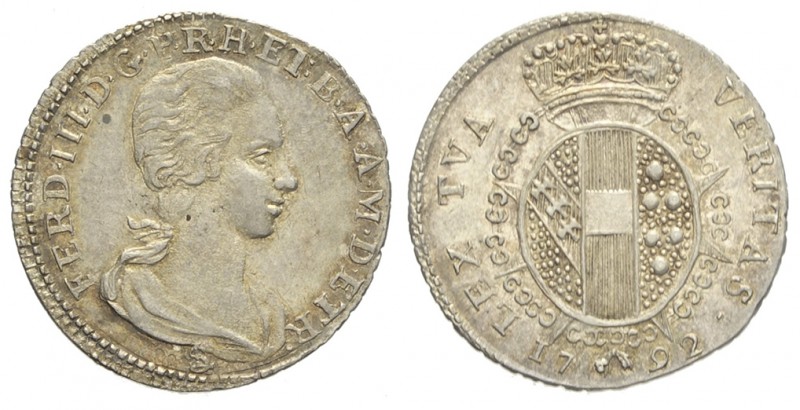 Firenze 1/2 Paolo 1792

Firenze, Ferdinando III di Lorena, Mezzo Paolo 1792, A...