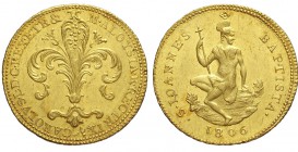 Firenze Ruspone 1806

Firenze, Carlo Ludovico di Borbone, Ruspone 1806, RR Au mm 27 g 10,45, bello SPL