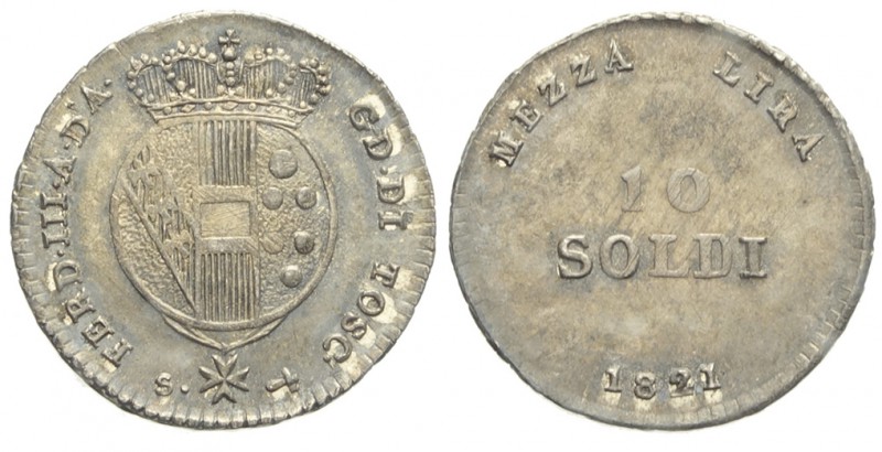 Firenze 10 Soldi 1821

Firenze, Ferdinando III di Lorena, 10 Soldi 1821, Ag mm...