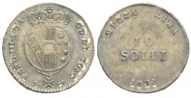 Firenze 10 Soldi 1821

Firenze, Ferdinando III di Lorena, 10 Soldi 1821, Ag mm 17 g 1,88, bella patina, SPL-FDC