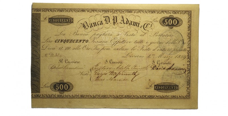 Livorno 500 Lire 1859

Livorno, Banconota da 500 lire 1 Marzo 1859 della Banca...