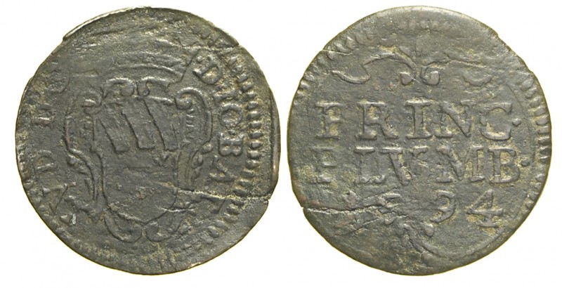 Piombino Soldo 1694

Piombino, Giovanni Battista Ludovisi, Soldo 1694, RR Cu m...