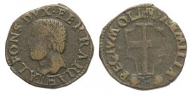 Reggio Emilia Bagattino 1505-1534

Reggio Emilia, Alfonso I d'Este (1505-1534), Bagattino, Non comune MIR 1291 Cu mm 17 g 2,58 q.BB