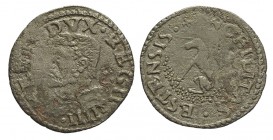 Reggio Emilia Sesino 1534-1559

Reggio Emilia, Ercole II d'Este (1534-1559), Sesino con l'Unicorno, RRRR Mi mm 17,5 g 0,88 modesti sedimenti, BB