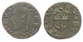 Reggio Emilia Bagattino 1534-1559

Reggio Emilia, Ercole II d'Este (1534-1559), Bagattino con stemma, RR MIR 1328 Cu mm 16 g 1,02 BB