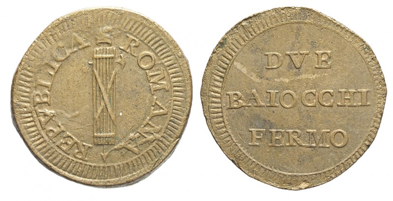 Fermo 2 Baiocchi 1798-1799

Fermo, Repubblica Romana (1798-1799), 2 Baiocchi, ...