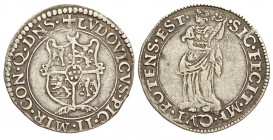 Mirandola Giulio 1550-1568

Mirandola, Ludovico II Pico (1550-1568), Giulio, MIR 505 Ag mm 27,5 g 3,27, buon BB