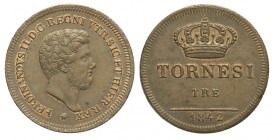 Napoli 3 Tornesi 1842

Napoli, Ferdinando II di Borbone, 3 Tornesi 1842, Non comune Cu mm 27 g 9,25 millesimo rarissimo in alta conservazione come q...