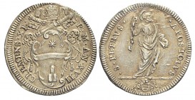 Roma Giulio 1700-1721

Roma, Clemente XI (1700-1721), Giulio s.d. con S. Pietro, Ag mm 25,6 g 3,02, SPL