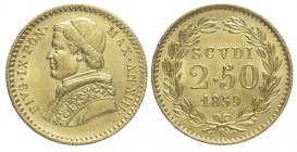 Roma 2,5 Scudi 1859 XIII

Roma, Pio IX, 2,5 Scudi 1859 anno XIII, Au mm 19 g 4,33, FDC