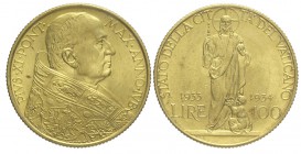 Roma 100 Lire 1933-1934

Roma, Pio XI, 100 Lire 1933-1934, Au mm 23,5 g 8,80, q.FDC