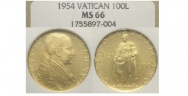 Roma 100 Lire 1954

Roma, Pio XII, 100 Lire 1954, RR Au mm 20,7 g 5,19 tiratura di soli 1000 esemplari, Slab NGC MS66